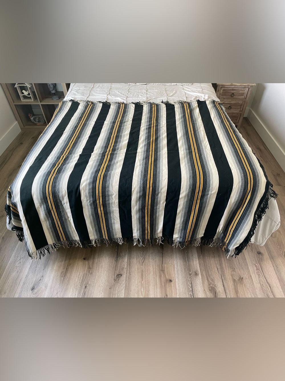 Vintage Wool Striped Buggy Blanket 60x66” Throw